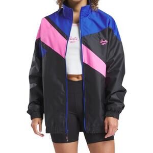 Reebok x Barbie Track Jacket Black Pink Blue Full Zip Relaxed Lightweight Large